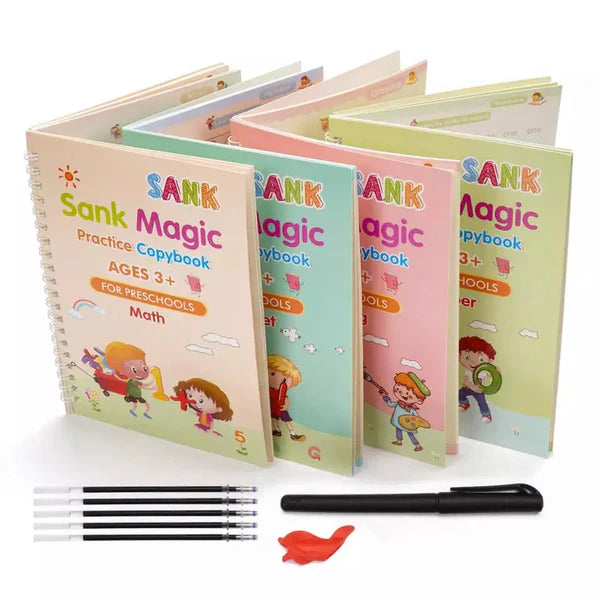 3D Groove Magic Book Set (4 Book, 10 refill, 1 Pen, 1 Grip Pen)